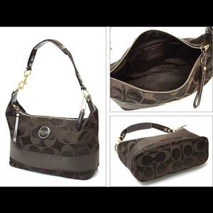 Coach Signature Stripe Brown Sateen Bucket Bag